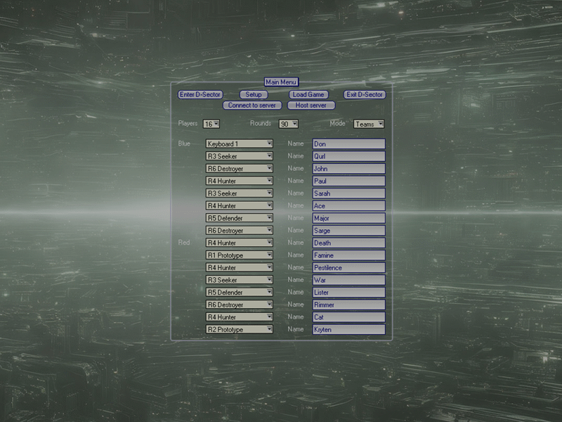 Destruction Sector main menu screen showing game title and navigation options